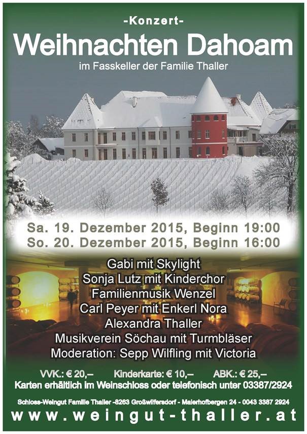 Weihnachtskonzert im Fasskeller der Familie Thaller Weihnachtskonzert im Fasskeller der Familie Thaller